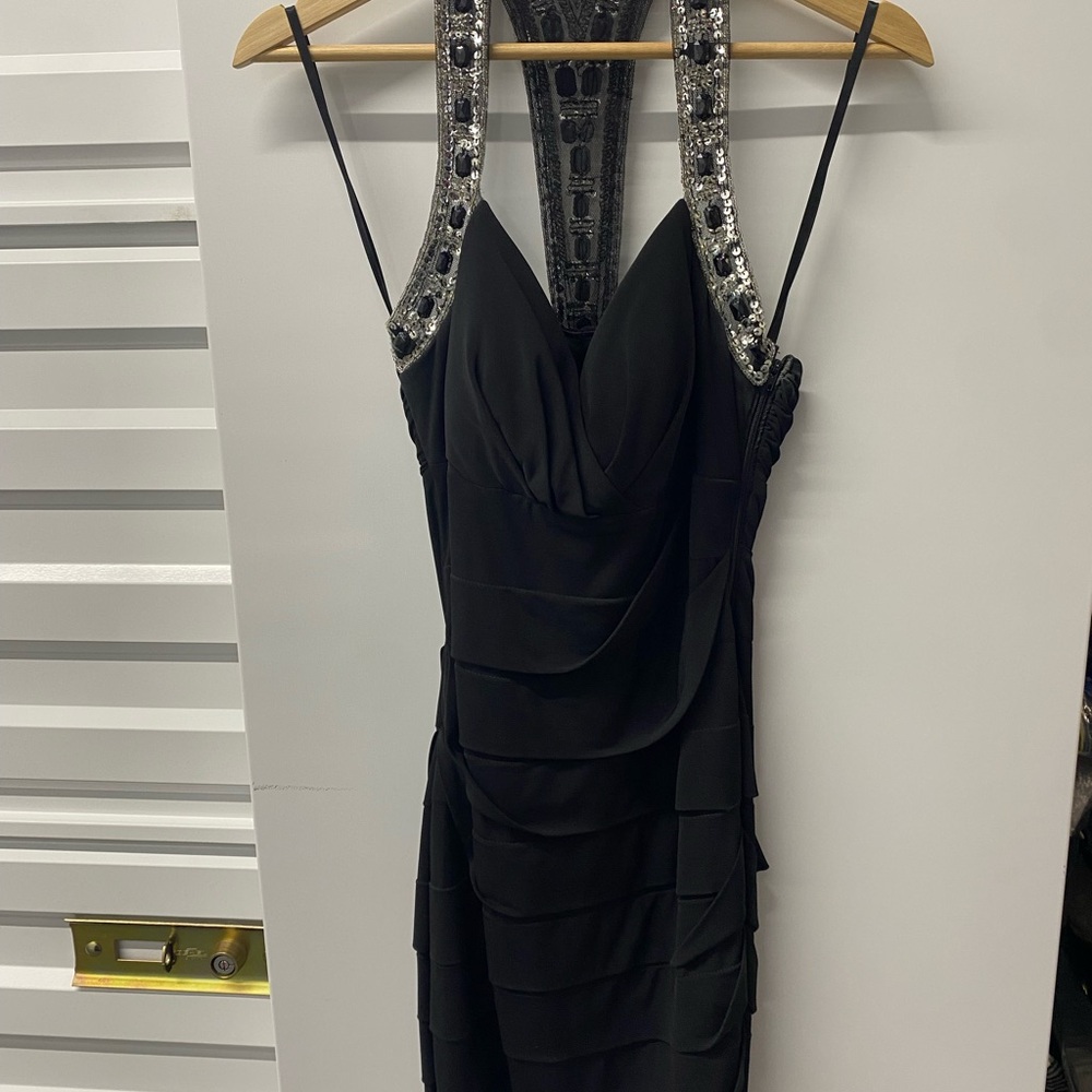 City Triangles Black Backless Dress with Embellished Straps